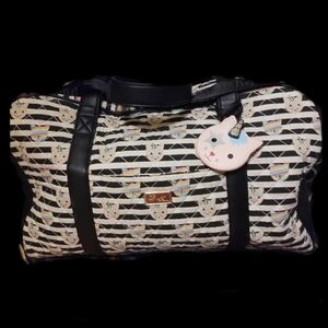 Betsey Johnson Large White Stripe Unicorn Duffle Quilted Travel Bag  23x14x8